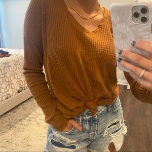 Waffle knit tied top